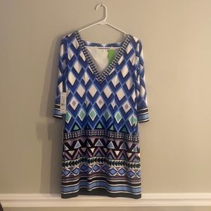 NWT Eliza J V Neck Geometric Shift Dress 6P